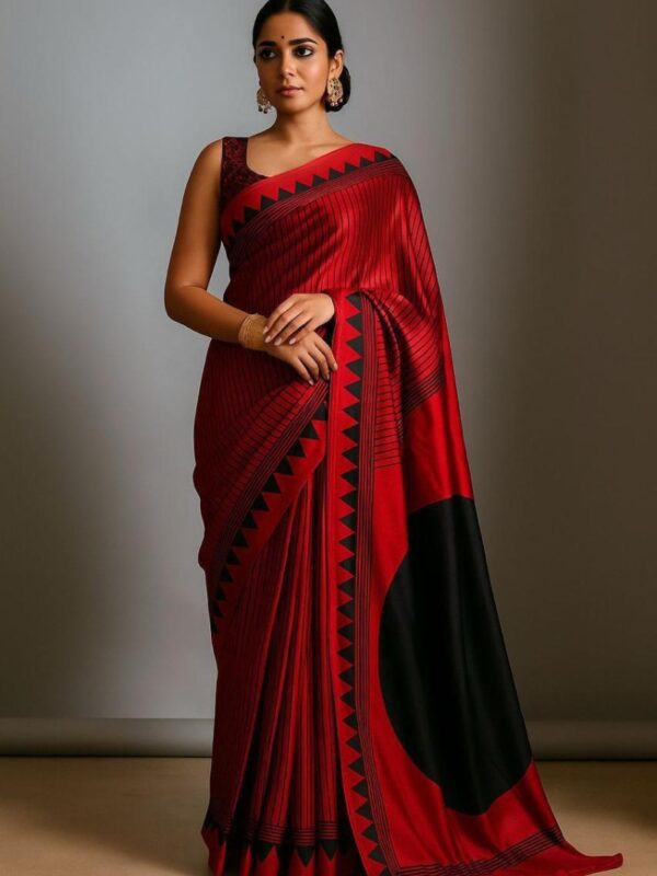 Festive Cream and Red Saree with Floral Print Border