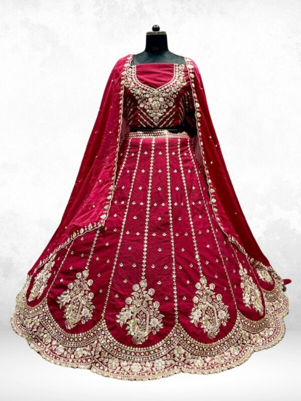 Pention Dark Red Lehenga with Beads & Sequins