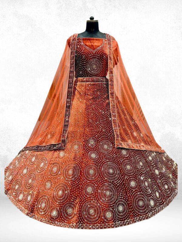 Aazad Orange Velvet Lehenga with Beads & Jarkan