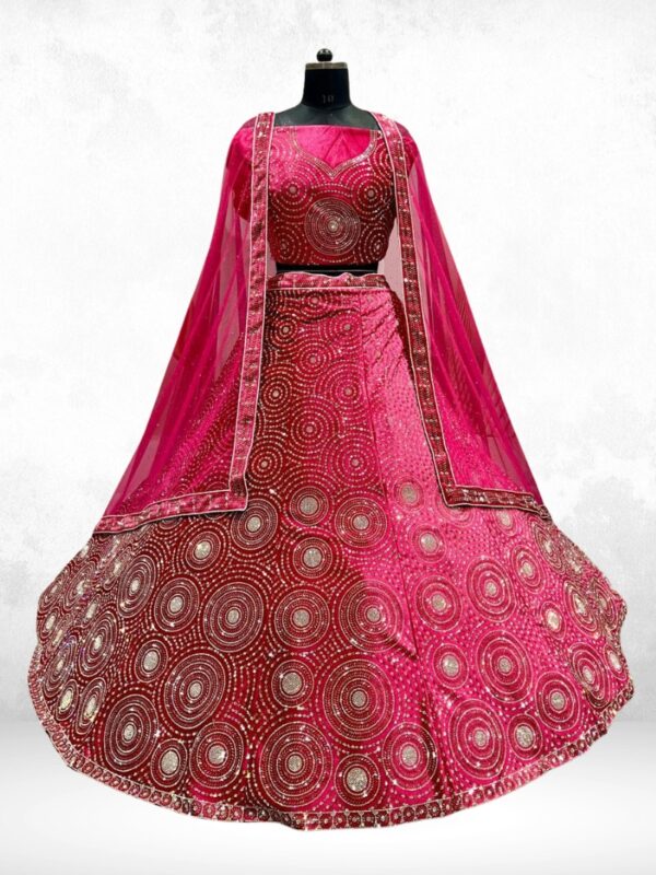 Aazad Pink Velvet Lehenga with Beads & Jarkan