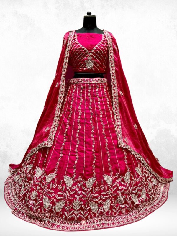 Kajukatari Pink Velvet Lehenga with Beads & Jarkan