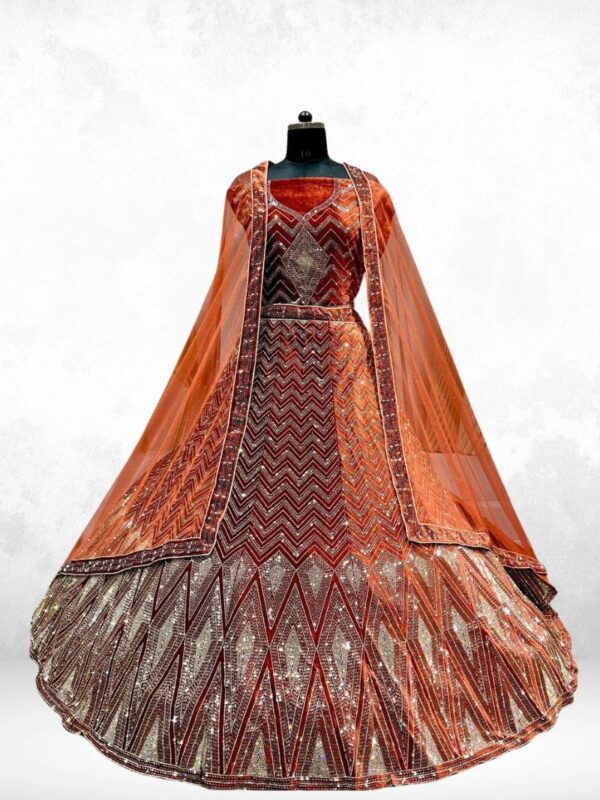 Kajukatari Orange Velvet Lehenga