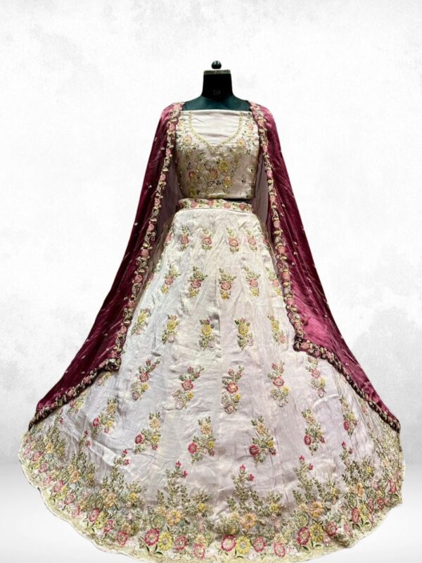 Viksit White Lehenga with Maroon Dupatta