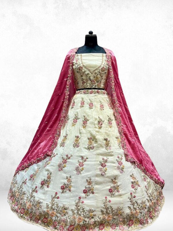 Viksit Cream Lehenga with Pink Dupatta